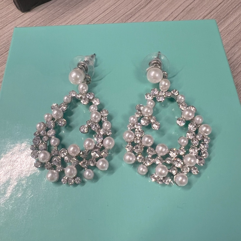 Bridal Special Occasion Pearl and CZ drop earrings. Brand new never worn